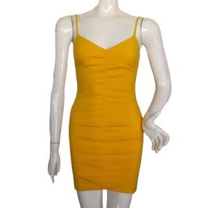 LIKELY Mini Dress, 0, Charla, Ruched, Spaghetti Strap, Bodycon, Yellow